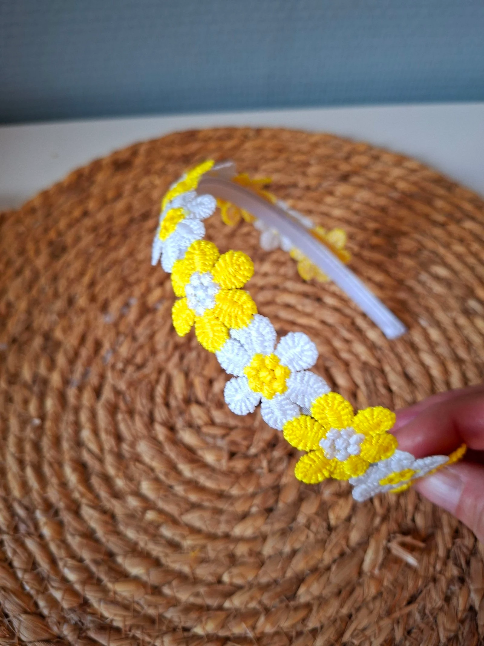 Yellow-white floral hairband tiara - summer – photo 3